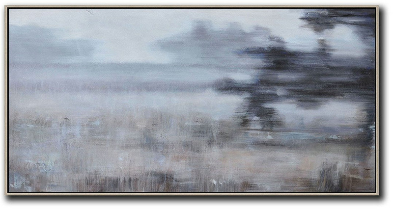Large Abstract Art Handmade Oil Painting,Panoramic Abstract Landscape Painting,Modern Art Abstract Painting Grey,Black,Brown